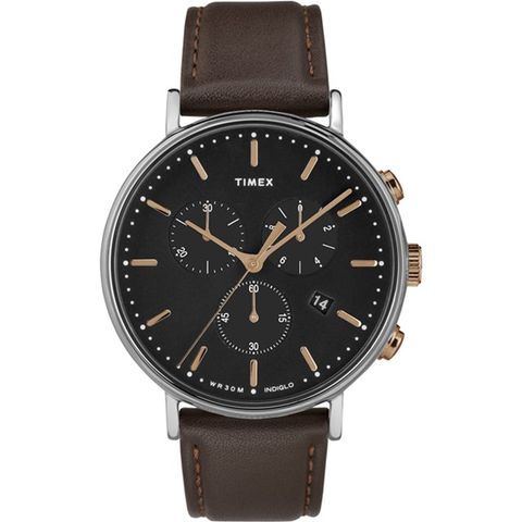 【TIMEX】 天美時 Fairfield Chrono系列 時尚三眼計時手錶 (深灰/深咖啡色 TXTW2T11500)