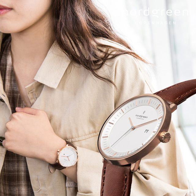 Nordgreen Philosopher哲學家x玫瑰金 深棕色真皮錶帶腕錶 36mm(PH36RGLEDBXX)