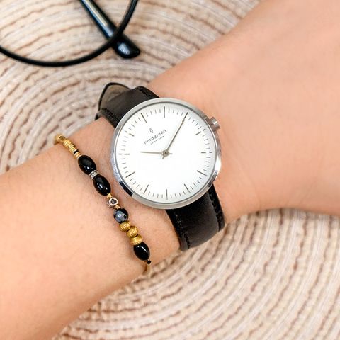 【Nordgreen】Infinity無限x月光銀 極夜黑真皮錶帶腕錶 32mm(IN32SILEBLXX)