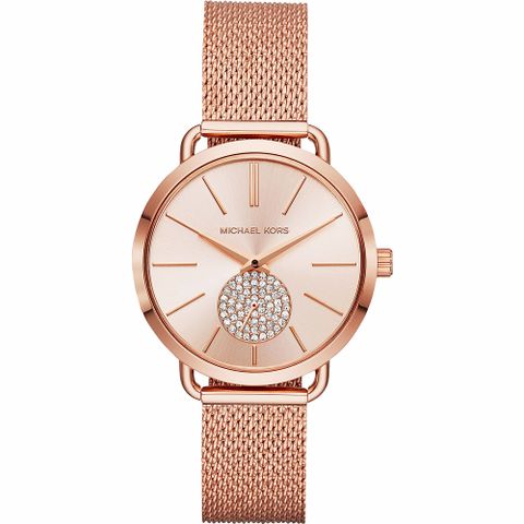Michael Kors PORTIA 紐約腕錶-玫塊金x米蘭帶/37mm MK3845