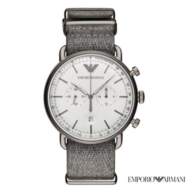 EMPORIO ARMANI 時尚編織商務休閒防水石英男士腕錶(AR11240)