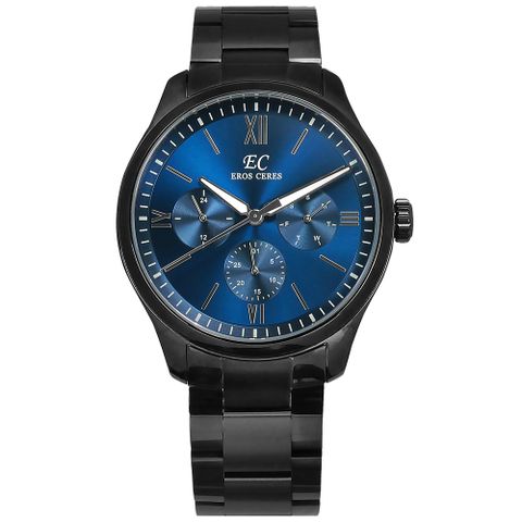 EROS CERES / GQ6258BK-BU / 經典潮流 三眼三針 日期星期 日本機芯 不鏽鋼手錶 藍x黑 44mm