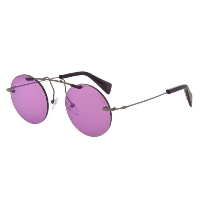 Yohji Yamamoto 山本耀司  結構美學金屬兀型圓弧太陽眼鏡【槍色+紫鏡】YY7011-971