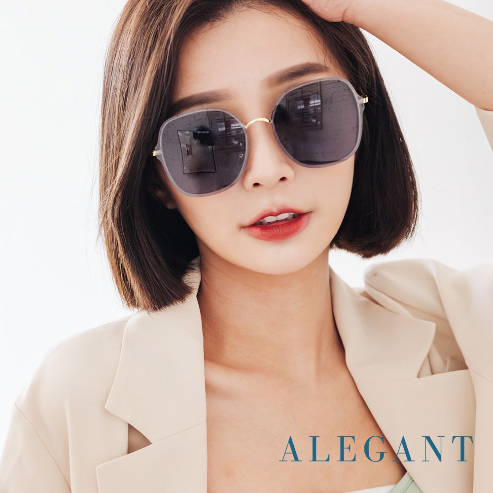 ALEGANT 輕時尚靜瑟黑果凍透視金屬鏡框設計墨鏡/UV400太陽眼鏡
