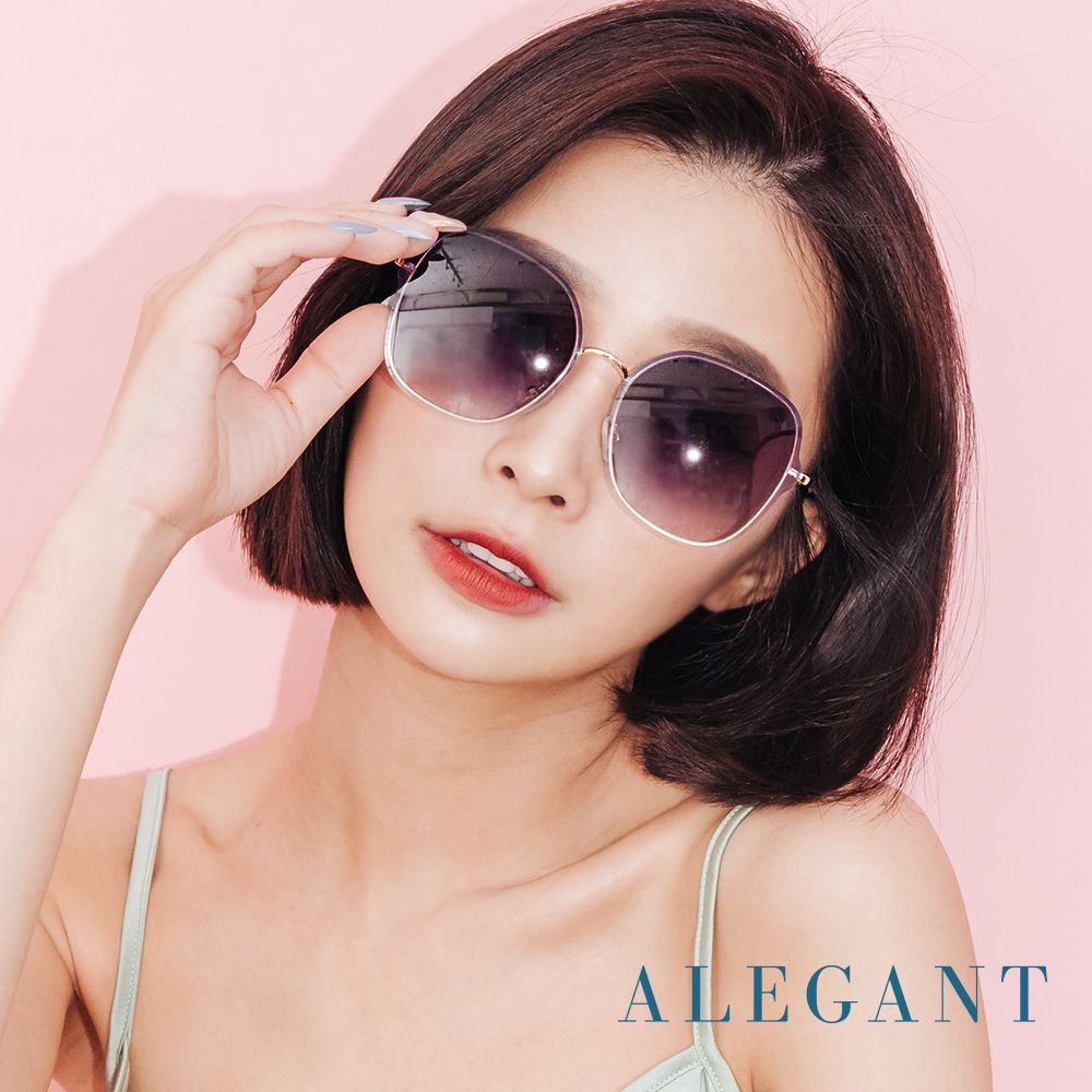 ALEGANT 輕時尚漸層雪絨藍果凍透視金屬鏡框設計墨鏡/UV400太陽眼鏡
