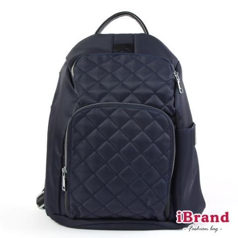 i Brand 【南紡購物中心】 【iBrand】率性菱格紋後開式防盜尼龍後背包(M)-深靛藍 HS-2003-62DKBL 