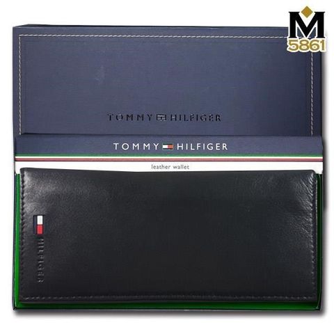 Tommy Hilfiger 男皮夾 長夾 牛皮夾 多卡夾 三鈔層 品牌盒裝 黑色