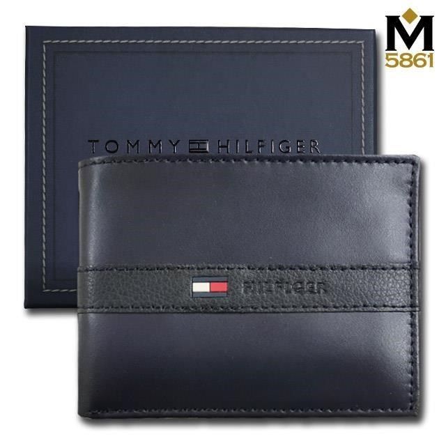 Tommy Hilfiger 【南紡購物中心】 【Tommy】 男皮夾 短夾 牛皮夾 中標設計 多卡夾 獨立卡夾 大鈔夾 品牌盒裝藍色