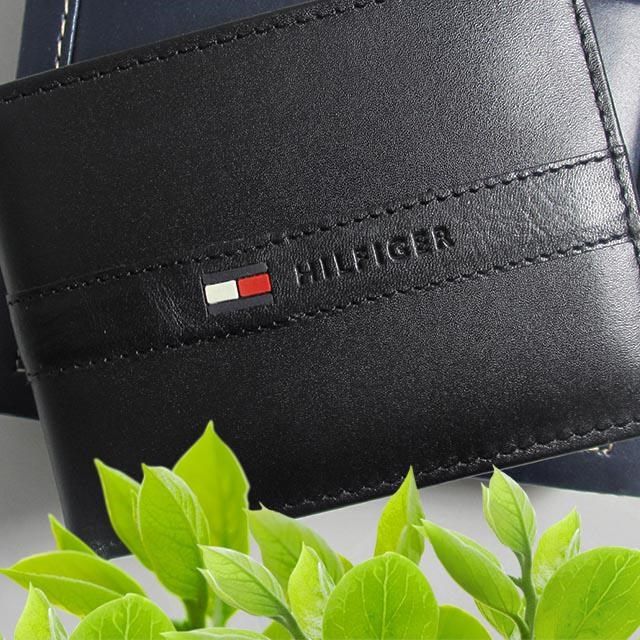 Tommy Hilfiger 男皮夾 牛皮夾 中標設計 獨立卡夾 大鈔夾 品牌盒裝 黑色