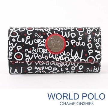 WORLD POLO-紅色搖滾三折式多隔層長夾