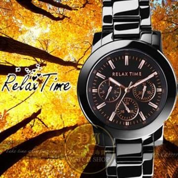 Relax Time 【南紡購物中心】 關詩敏代言經典三眼錶款-玫瑰金/黑/42mm R0800-16-10X公司貨/MIT/原創設計