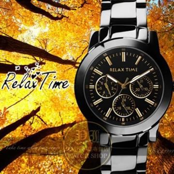 Relax Time 【南紡購物中心】 關詩敏代言經典三眼錶款-金/黑/42mm R0800-16-21X公司貨/MIT/原創設計