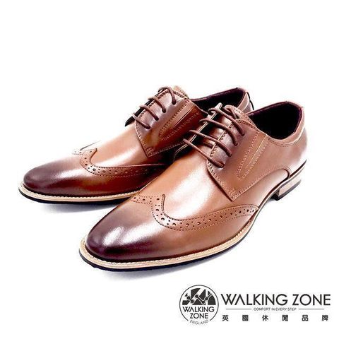 WALKING ZONE 【南紡購物中心】  工藝車縫木頭跟綁帶男皮鞋-棕(另有黑)