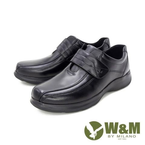 W&M (男)方圓頭黏扣帶皮鞋 男鞋-黑