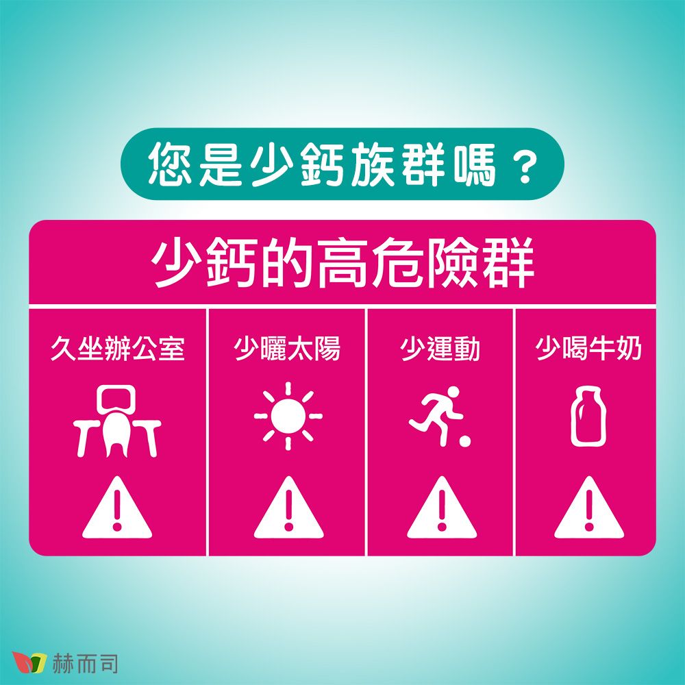 您是少鈣族群嗎?少鈣的高危險群久坐辦公室少曬太陽 少運動少喝牛奶而司