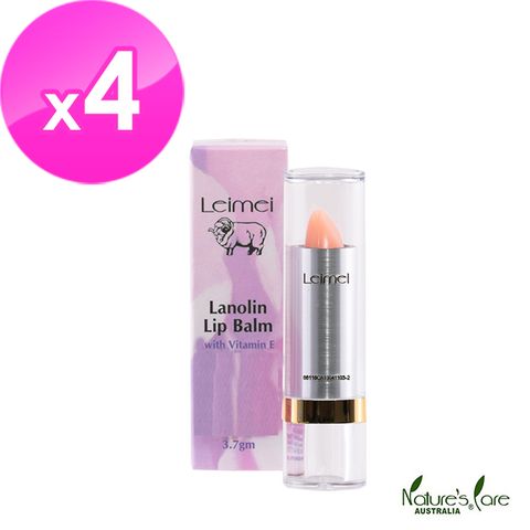 【澳洲Natures Care Leimei】綿羊油護唇膏含維他命E-4入組(3.7gm/條)