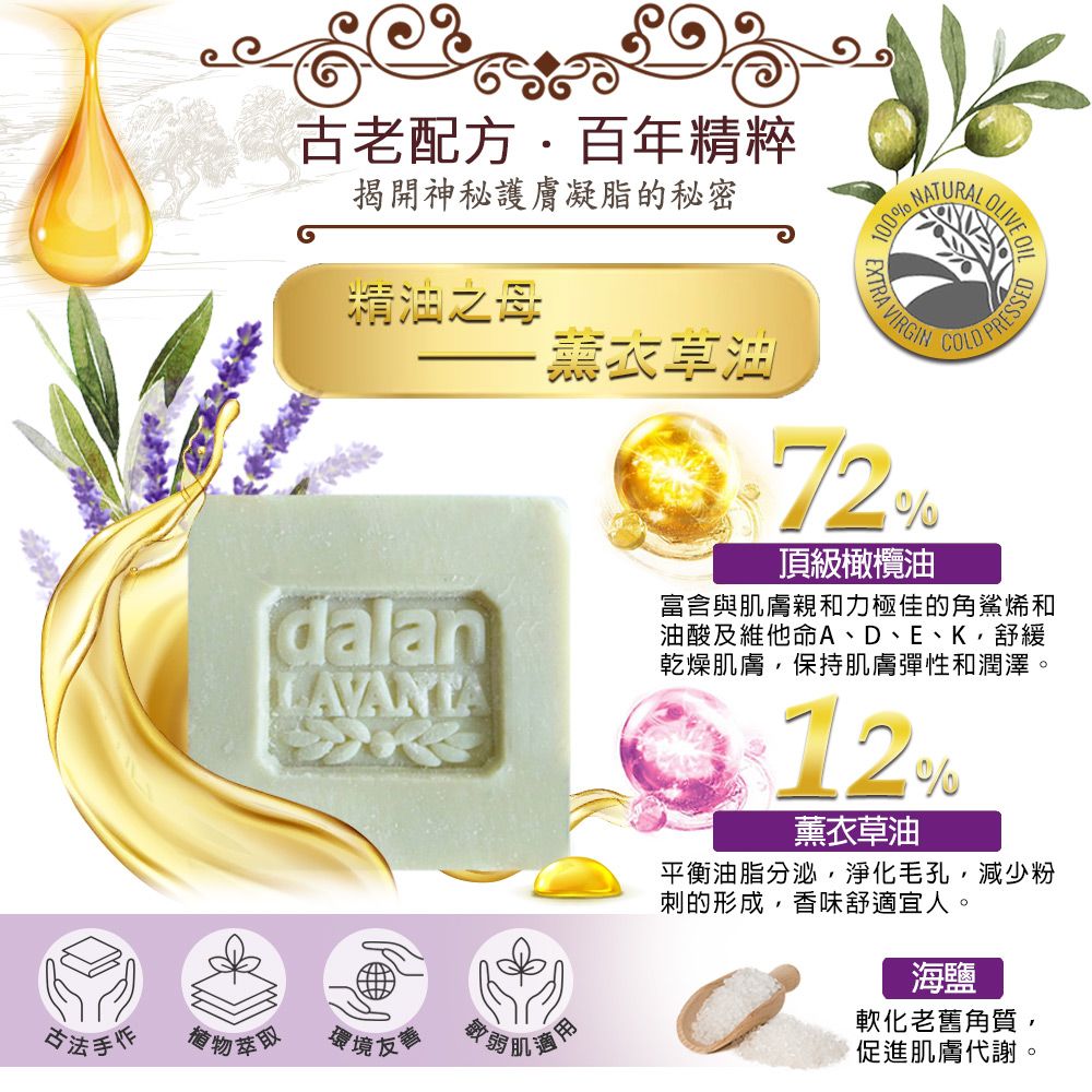 dalan 達欖 【土耳其】薰衣草橄欖油傳統手工皂150g (12%+72%)