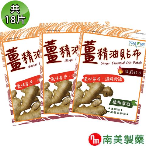 南美藥廠 薑精油溫感貼布 3入