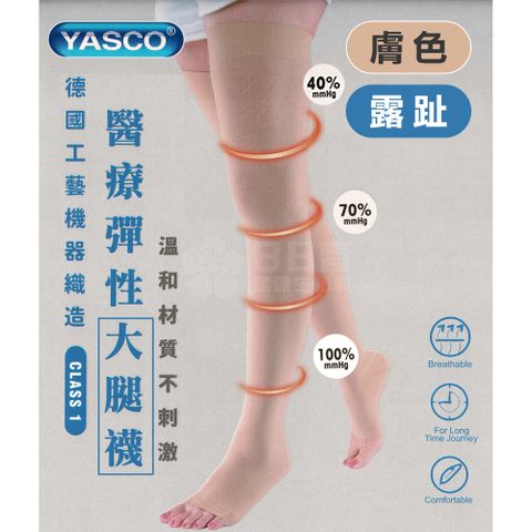 YASCO 昭惠 醫療漸進式彈性襪x1雙 (大腿襪-露趾-膚色)