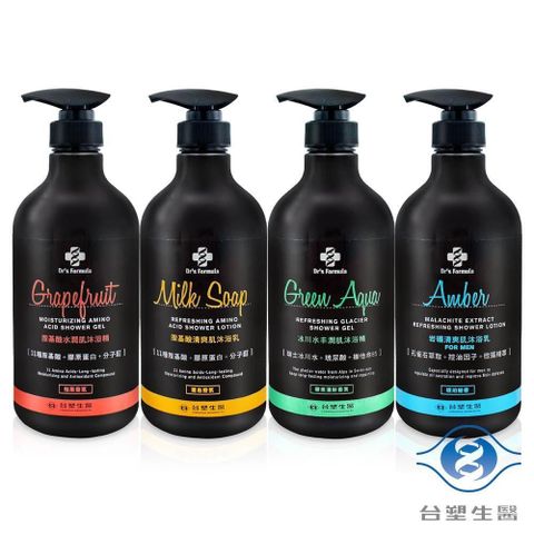 台塑生醫 沐浴超值4件組(胺基酸[柚果香]+胺基酸[雪皂香]+冰川水[碧泉香氛]+岩礦[琥珀魅香])