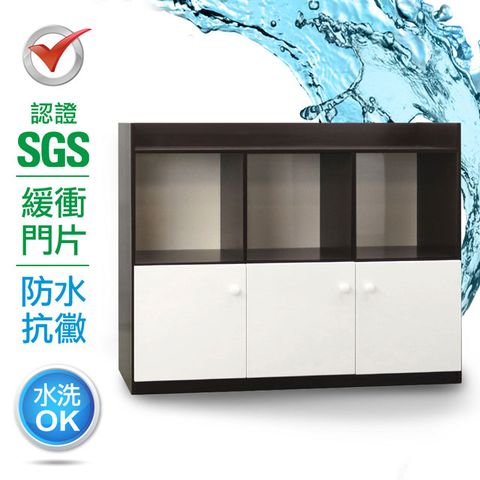 IHouse 愛屋家具 SGS 防潮抗蟲蛀緩衝塑鋼加寬三門半開放置物櫃(寬122深41.5高102cm)