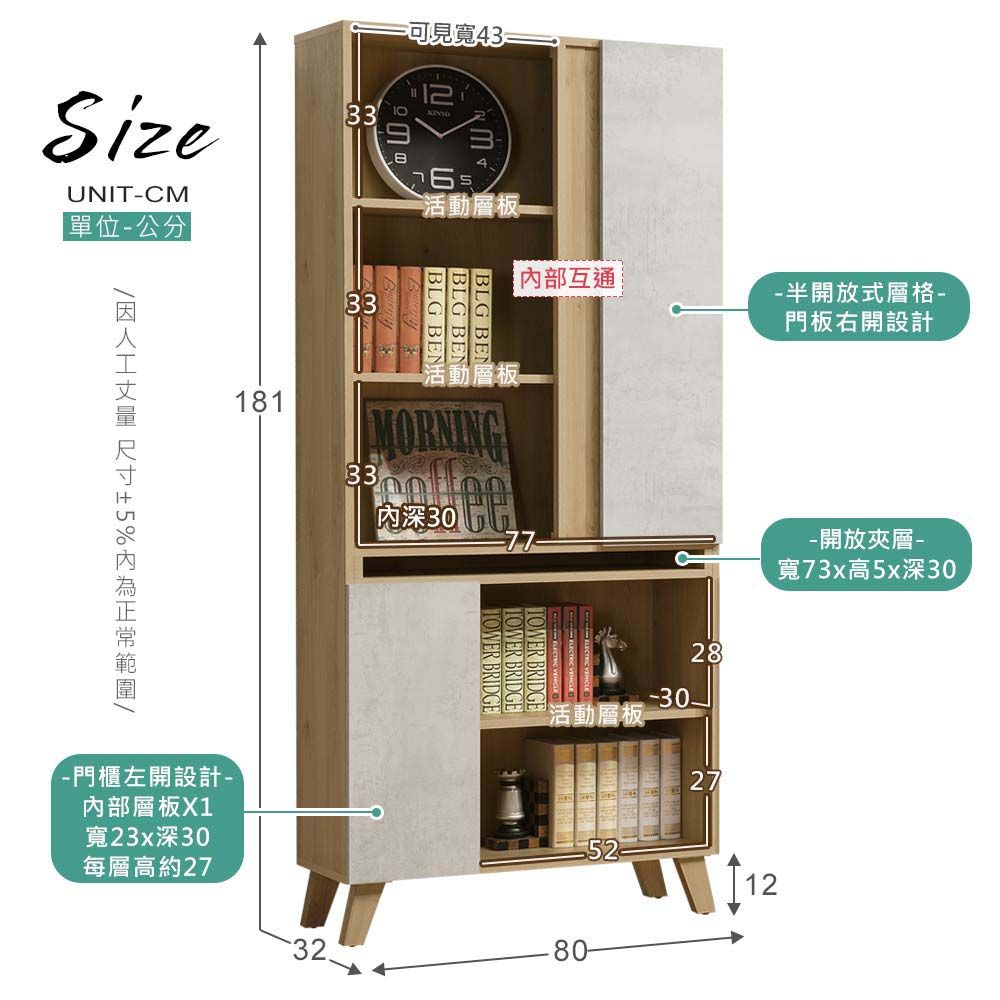 SizeUNITCM單位-公分33  181-門櫃左開設計-部層板X1寬23x深30每層高約27可見寬4333 活動層板BLG BENBLG BENBLG BEN互通33活動層板MORNING內深30TOWER BRIDGETOWER BRIDGETOWER BRIDGEELECTRIC -半開放式層格-門板右開設計28活動層板52273280--開放夾層-寬73x高5x深30