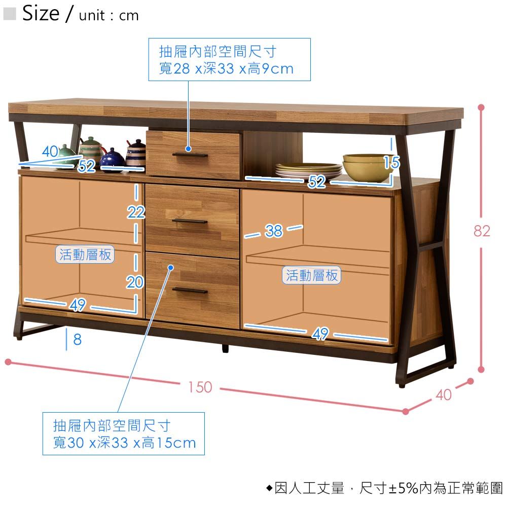 Size / unit:cm抽屜內部空間尺寸寬28x深33x高9cm4052活動層板]22385215活動層板]20抽屜內部空間尺寸150494082寬30 x深33 x高15cm因人工丈量,尺寸±5%內為正常範圍