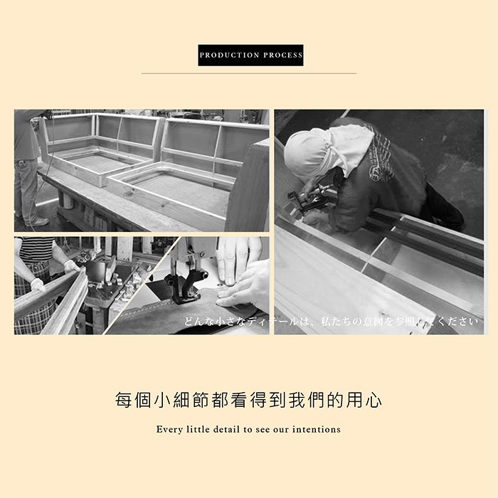 PRODUCTION PROCESSどんな小さなディテールは、私たちの意図を参照てください每個小細節都看得到我們的用心Every little detail to see our intentions