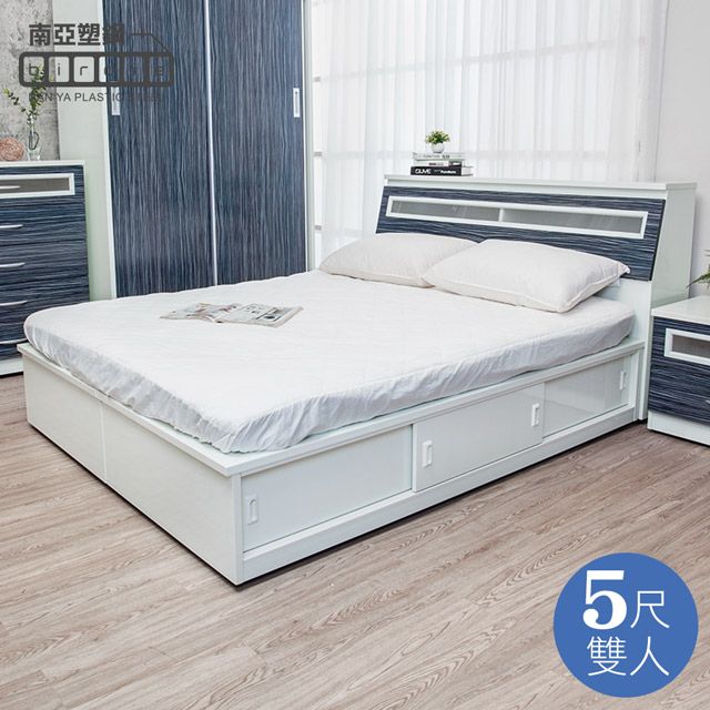 Birdie 柏蒂家居 南亞塑鋼-5尺雙人加高型六拉門塑鋼床組(床頭箱+加高推門收納床底)(鐵刀木色)