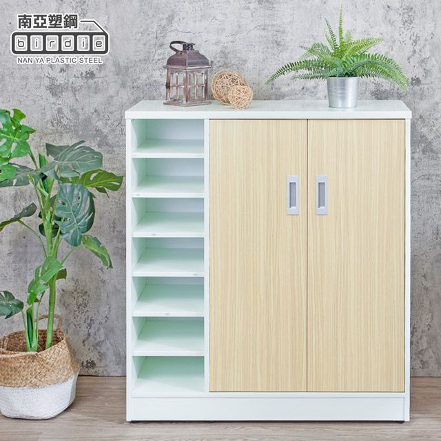 Birdie 柏蒂家居 南亞塑鋼-3尺左開放二門防水塑鋼鞋櫃(黃橡木色)