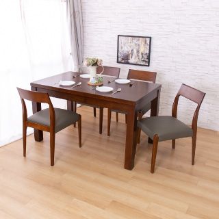 AS-布魯斯實木餐桌與巴尼皮面實木餐椅(一桌四椅組合)