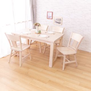AS-卡蘿全實木洗白色餐桌+艾朵拉洗白色餐椅(一桌四椅組合)