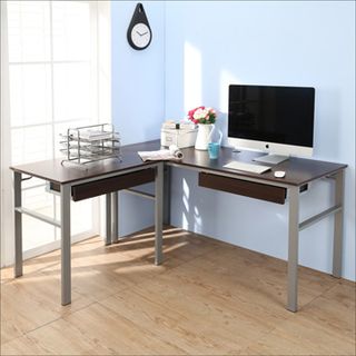BuyJM低甲醛防潑水L型160+80公分雙抽屜穩重型工作桌/電腦桌