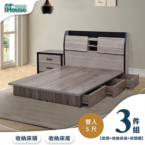 【IHouse 愛屋家具】香奈兒 觸控燈光房間3件組(床頭箱+6抽收納+床頭櫃)-雙人5尺