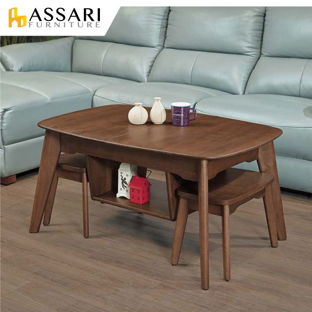 ASSARI -胡爾達全實木拉合含椅茶几(寬140x深70x高50cm)