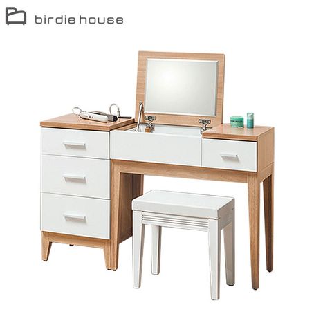 Birdie-葛妮絲3.8尺掀鏡式化妝桌三件組(化妝桌+置物櫃+化妝椅)