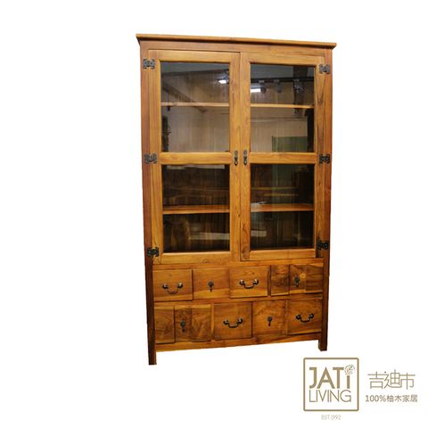 【吉迪市柚木家具】全柚木玻璃雙門高書櫃 收納櫃 置物櫃 展示櫃 ETBC007