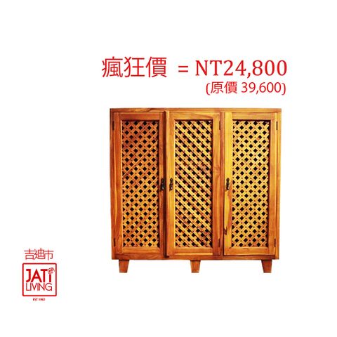 【吉迪市柚木家具】木條銅釘造型三門腰櫃/收納櫃 RPSC012