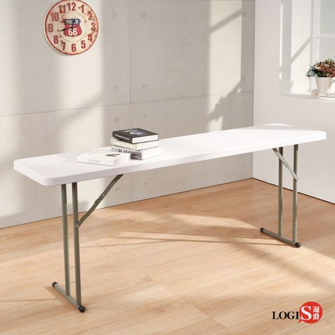LOGIS邏爵 -輕便可折腳180*45.5塑鋼桌 防水輕巧 折合長桌 展示桌/會議桌YCZ180