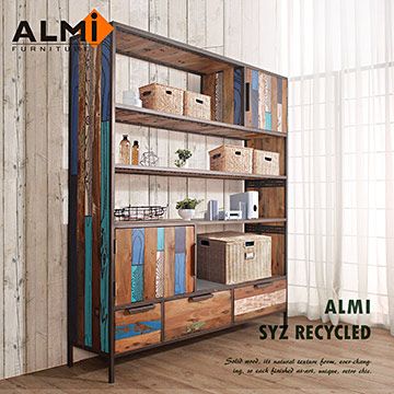 ALMI SYZ RECYCLED-BOOKSHELVES 雙門三抽船板復古書架