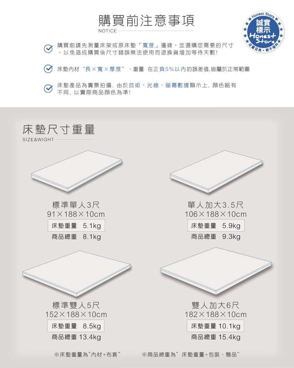 House Door 好適家居】TENCEL天絲舒柔表布竹炭全平面釋壓記憶床墊10cm