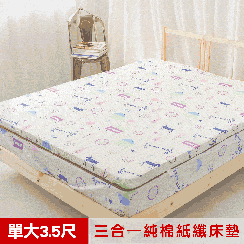 【米夢家居】夢想家園-MIT冬夏兩用純棉+紙纖三合一高支撐記憶床墊-單人加大3.5尺(青春綠)