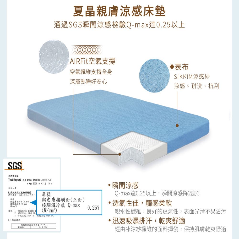 旭川 夏晶涼感AIRFit氧活力2.2CM雙人加大空氣床墊(感謝伊正真心推薦) 降溫 涼墊 省電 支撐 可水洗