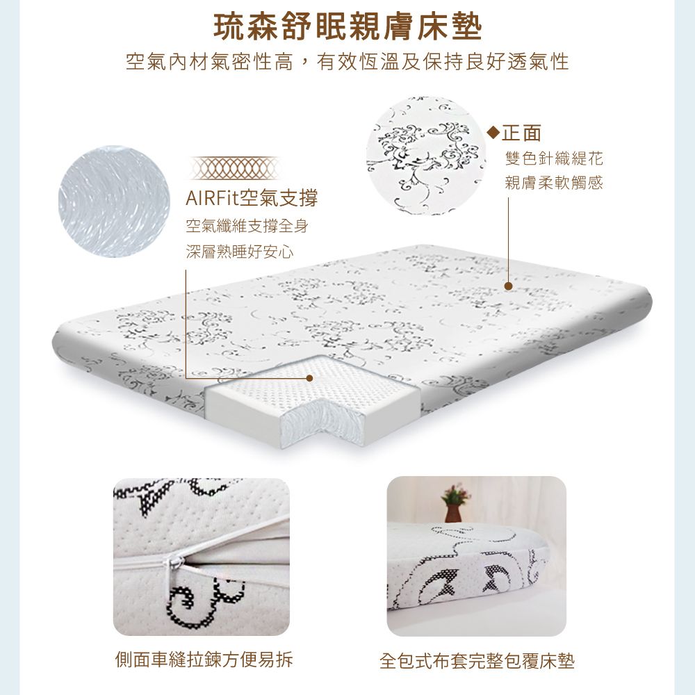 旭川 琉森舒眠AIRFit氧活力2.2CM雙人空氣床墊(感謝伊正真心推薦) 降溫 涼墊 省電 支撐 可水洗