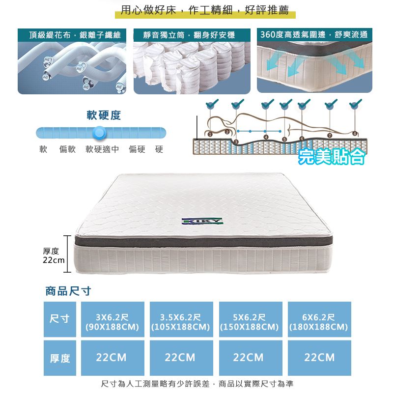 KIKY 三代英式奈米銀觸媒透氣獨立筒床墊(雙人5尺)