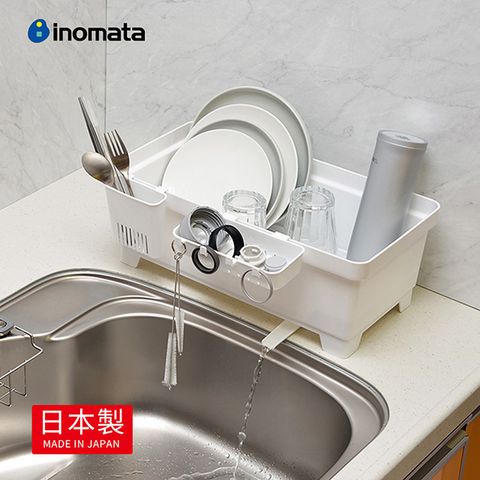 inomata 【日本】日製多功能雙向碗盤筷瀝水籃(附分格盒)