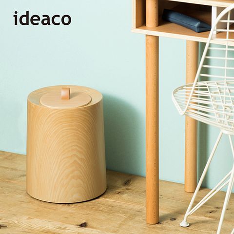 【日本 ideaco】橡木紋家用垃圾桶-11.4L(附專用原木蓋)