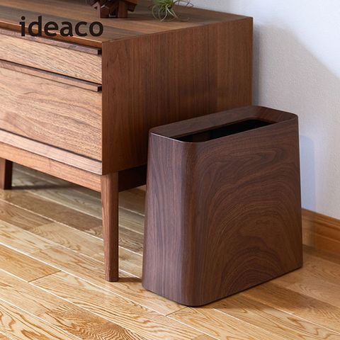 【日本 ideaco】胡桃木紋方形家用垃圾桶-11.5L