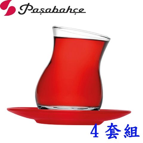 Pasabahce 土耳其斜底花茶杯盤180cc-四套組