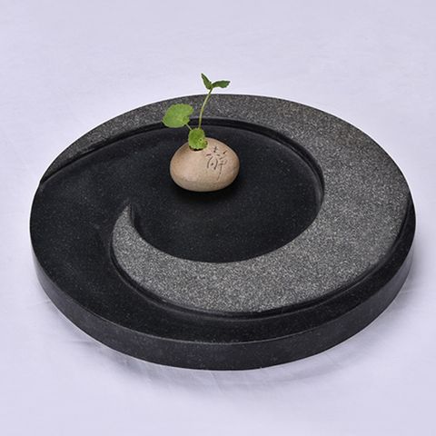【原藝坊】太極茶盤-整塊烏金石 (直徑30cm)排水式功夫茶 整塊茶盤附茶球水管腳墊